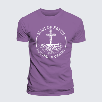 Man of Faith Rooted in Christ Jesus God Christian Premium Mercerized Cotton Tee