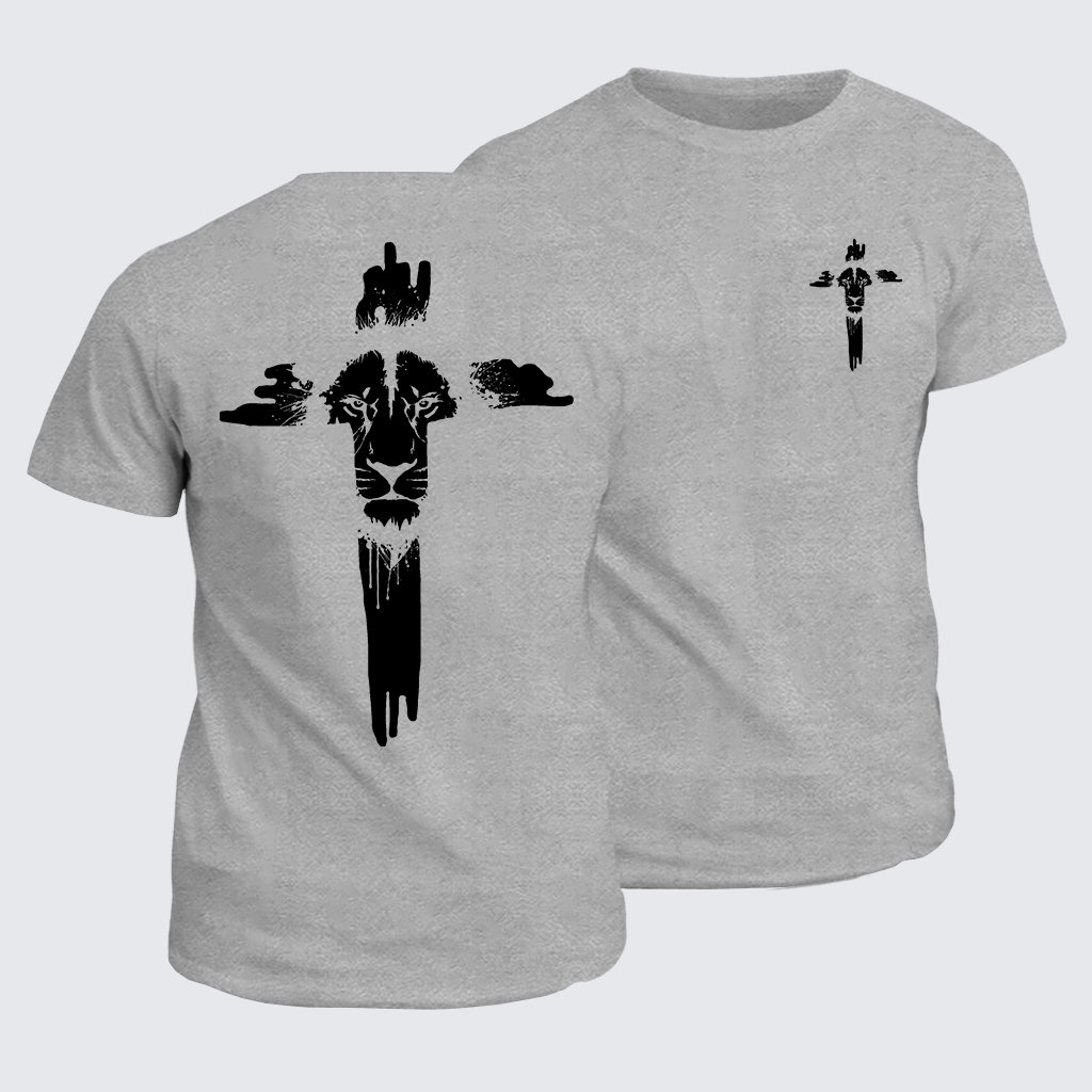 Lion of Faith Cross Jesus God Christian Cotton T-Shirt
