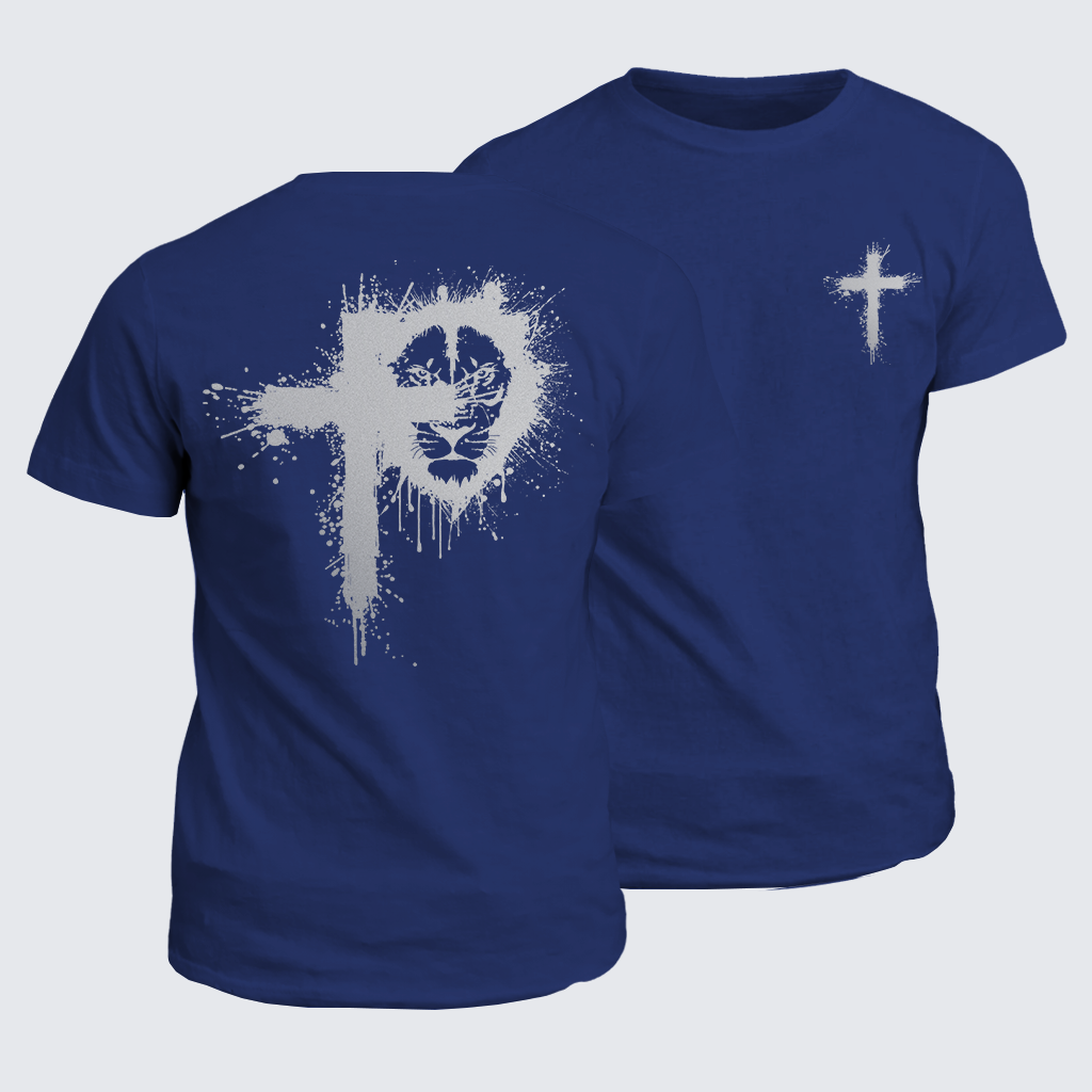Lion of Faith Cross Jesus God Christian Cotton T-Shirt