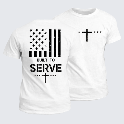 Built To Serve Flag Cross Jesus God Christian Cotton T-Shirt