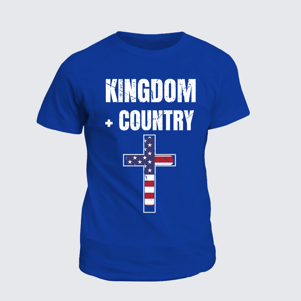 Kingdom + Country Flag Cross Jesus God Christian Cotton T-Shirt