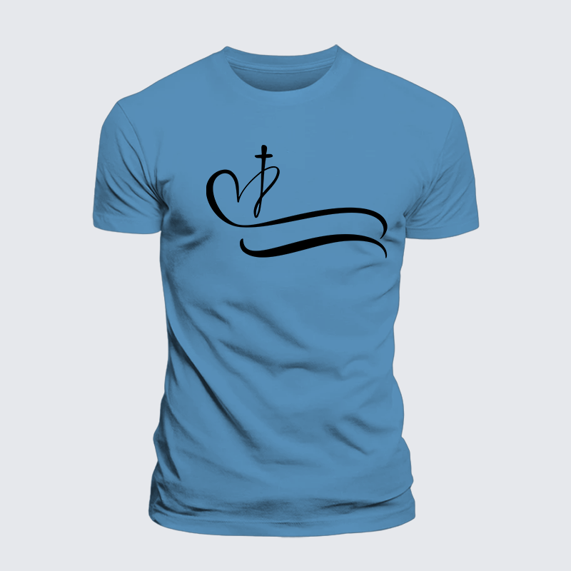 Heart Cross Jesus God Christian Premium Mercerized Cotton Tee
