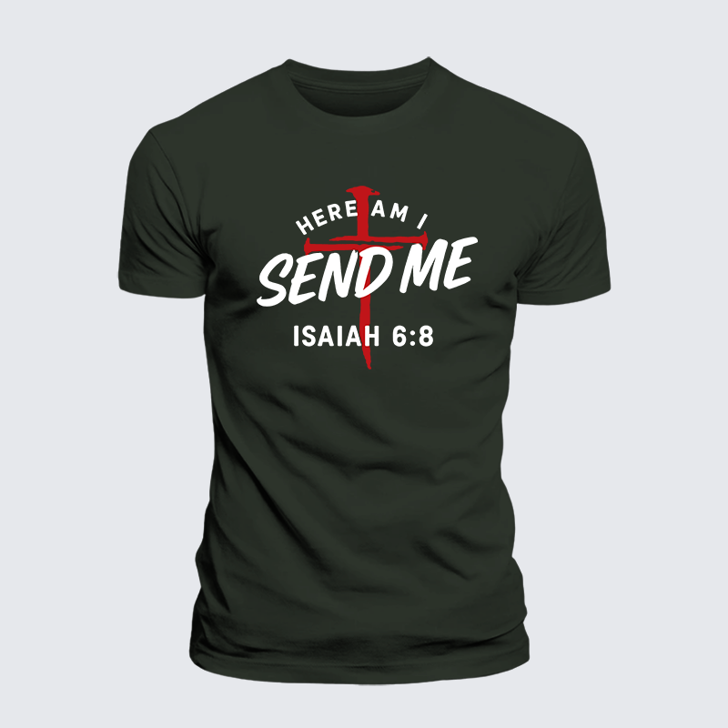 Here Am I Send Me Jesus God Christian Premium Mercerized Cotton Tee