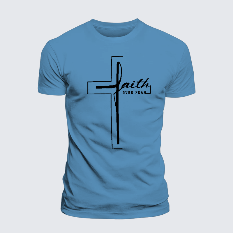 Faith Over Fear Cross Jesus God Christian Premium Mercerized Cotton Tee