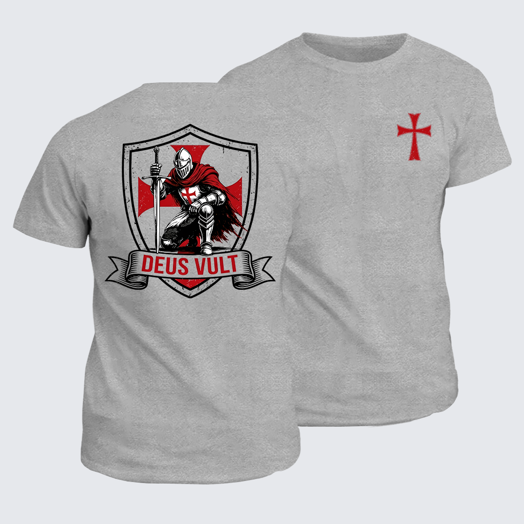 Templar Knight Crusader Deus Vult Jesus God Christian Cotton T-Shirt
