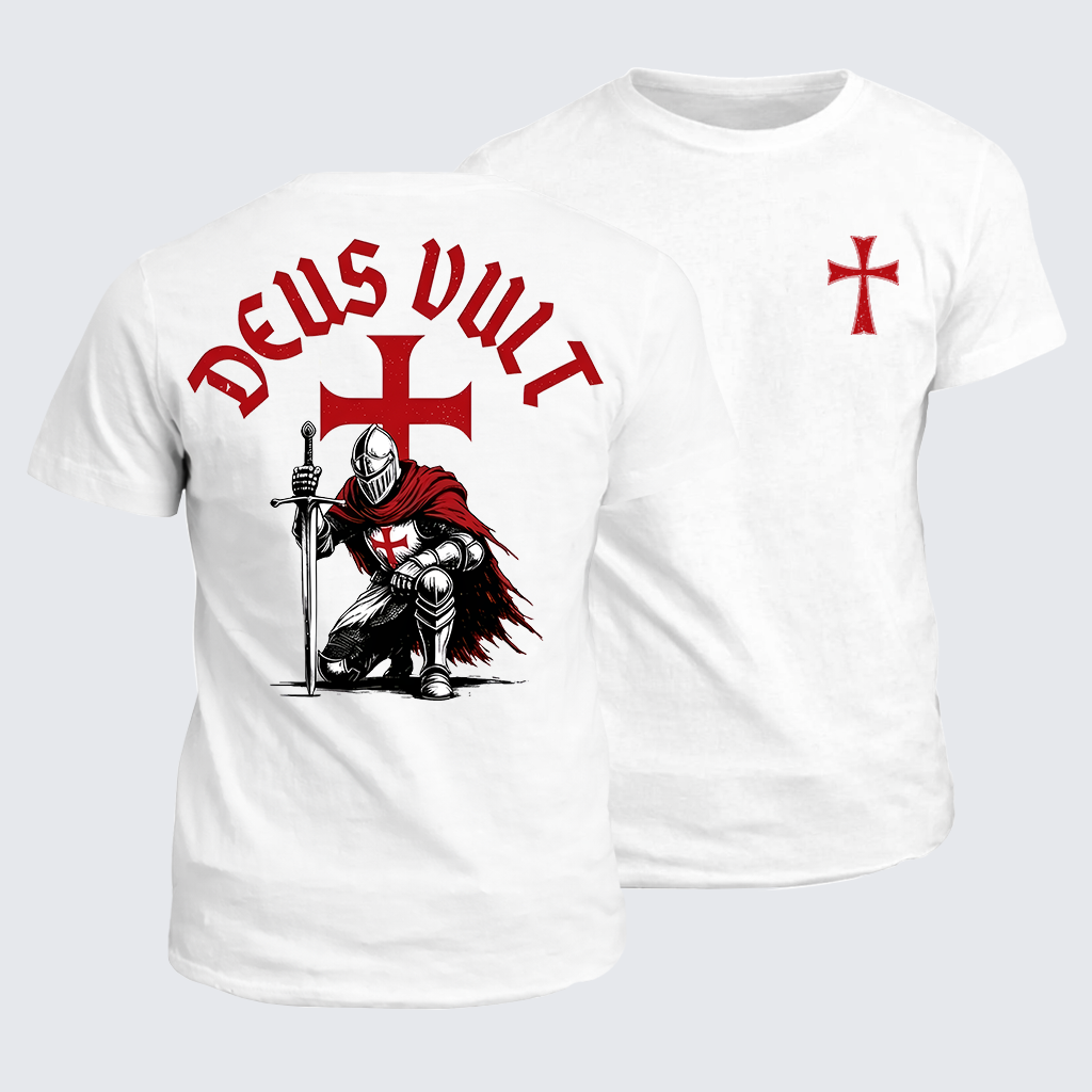 Templar Knight Crusader Deus Vult Jesus God Christian Cotton T-Shirt