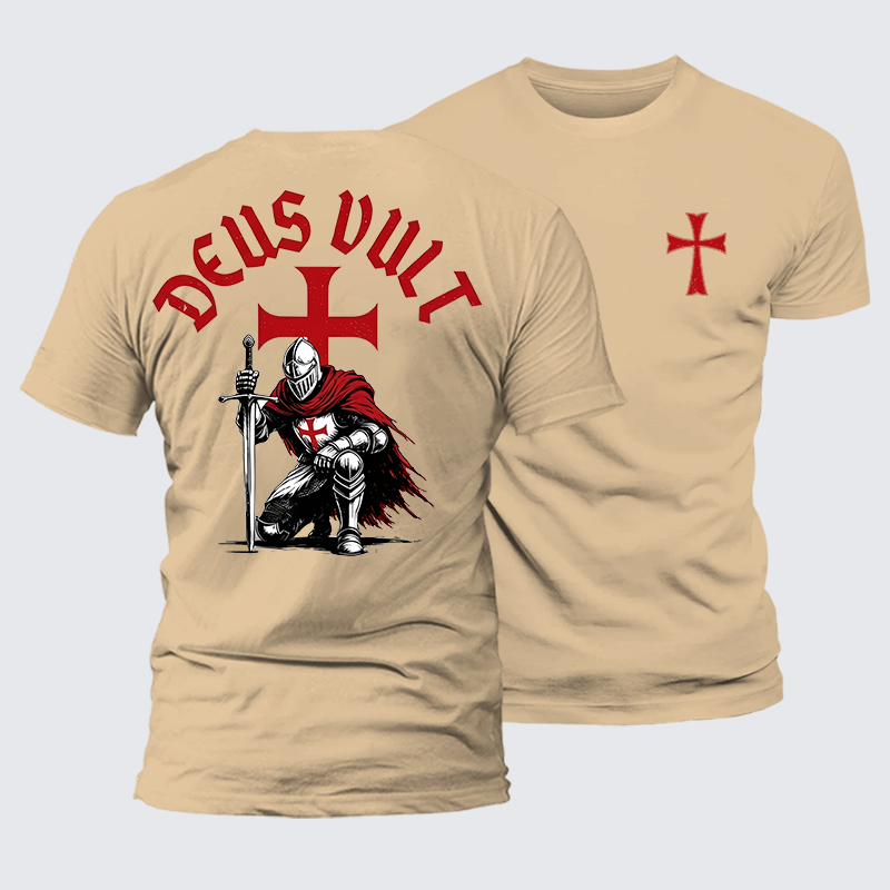 Templar Knight Crusader Deus Vult Jesus God Christian Premium Mercerized Cotton Tee