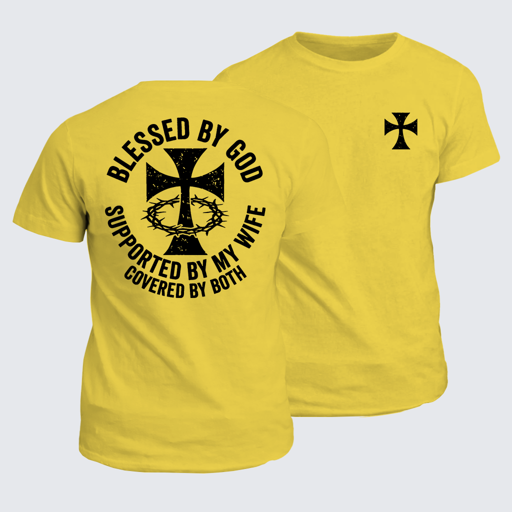 Covered By God And Wife Jesus God Christian Cotton T-Shirt