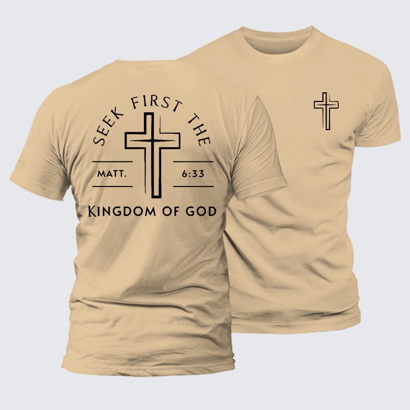 Seek First The Kingdom Of God Jesus God Christian Premium Mercerized Cotton Tee