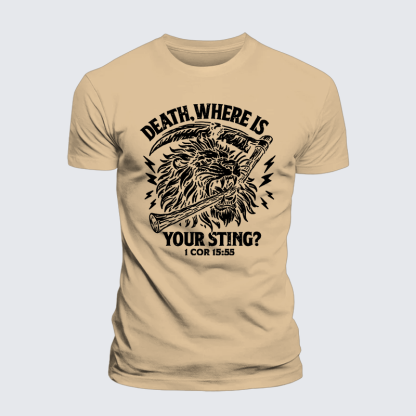 Death, Where is your Sting? - 1 COR 15:55 Jesus God Christian Premium Mercerized Cotton Tee