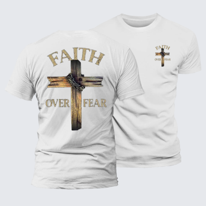 Cross Faith Over Fear Jesus God Christian Premium Mercerized Cotton Tee