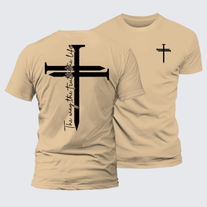 Jesus The Way The Truth The Life Cross Jesus God Christian Premium Mercerized Cotton Tee