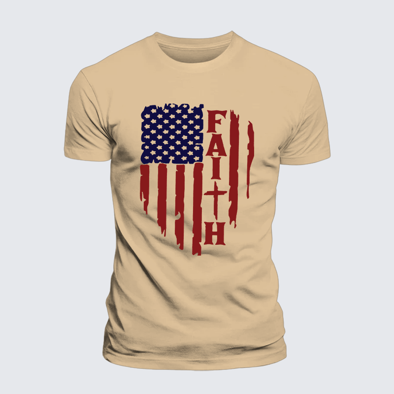 Faith Flag Cross Jesus God Christian Premium Mercerized Cotton Tee