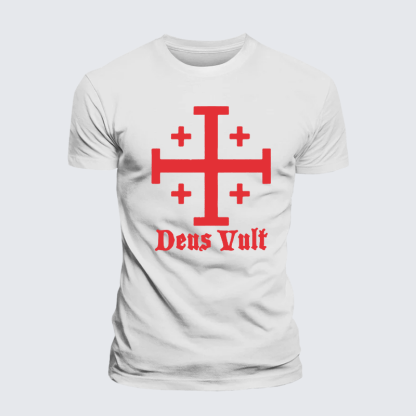 Jerusalem Cross Deus Vult Jesus God Christian Premium Mercerized Cotton Tee