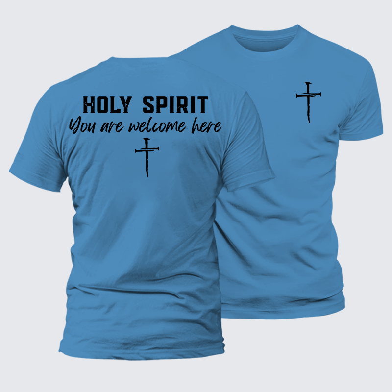 Holy Spirit You Are Welcome Here Jesus God Christian Premium Mercerized Cotton Tee