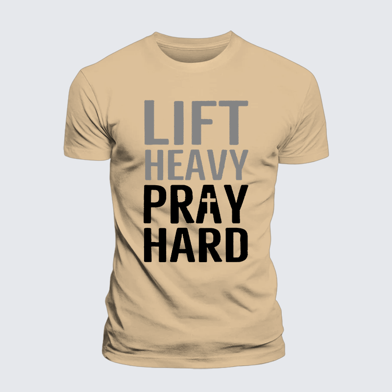Lift Heavy, Pray Hard Jesus God Christian Premium Mercerized Cotton Tee