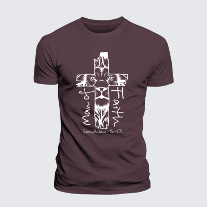 Man Of Faith Jesus God Christian Premium Mercerized Cotton Tee