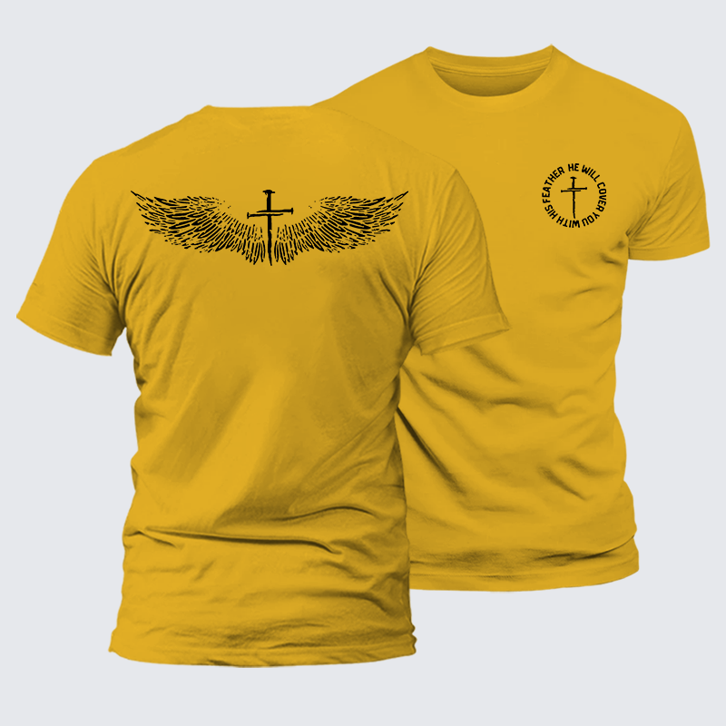 He Will Cover You With His Feather Jesus God Christian Premium Mercerized Cotton Tee