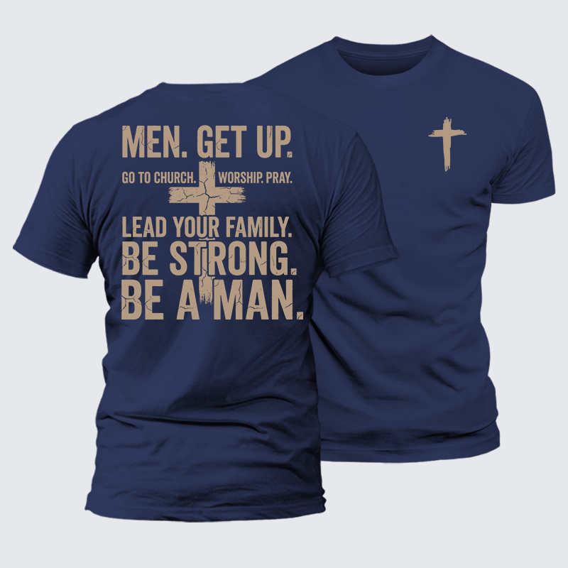 Men Get Up Jesus God Christian Premium Mercerized Cotton Tee