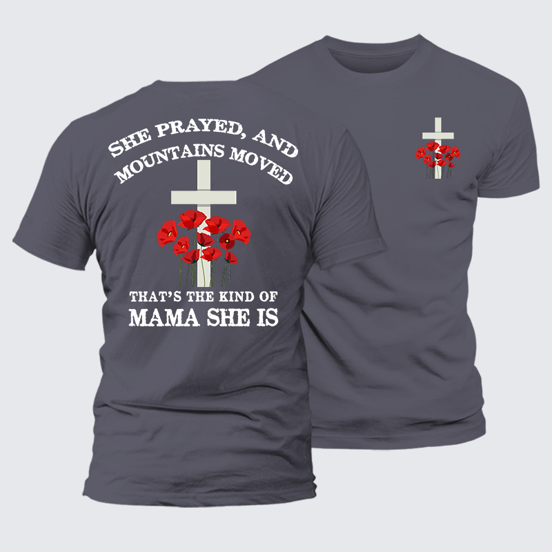She Prayed, Mountains Moved Jesus God Christian Premium Mercerized Cotton Tee