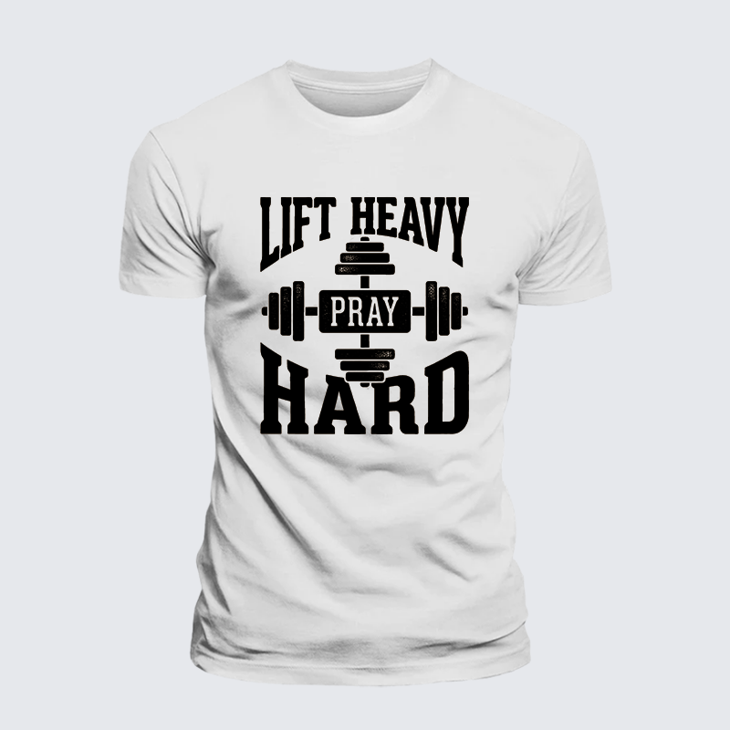 Lift Heavy Pray Hard Jesus God Christian Premium Mercerized Cotton Tee