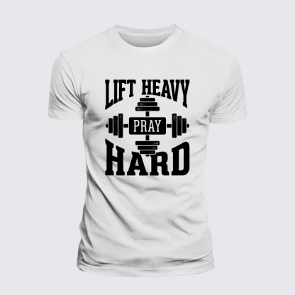 Lift Heavy Pray Hard Jesus God Christian Premium Mercerized Cotton Tee
