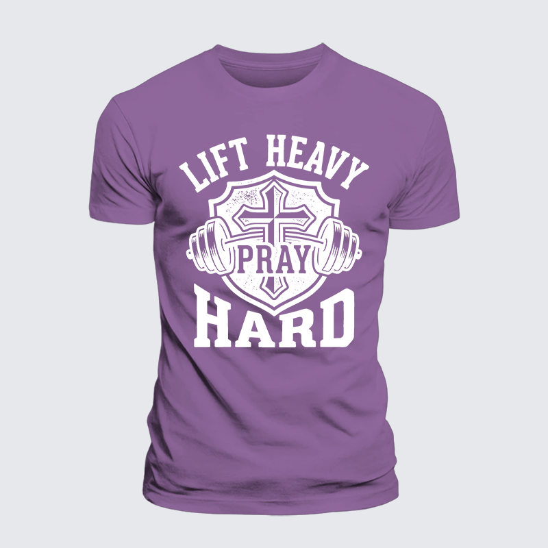 Lift Heavy Pray Hard Jesus God Christian Premium Mercerized Cotton Tee