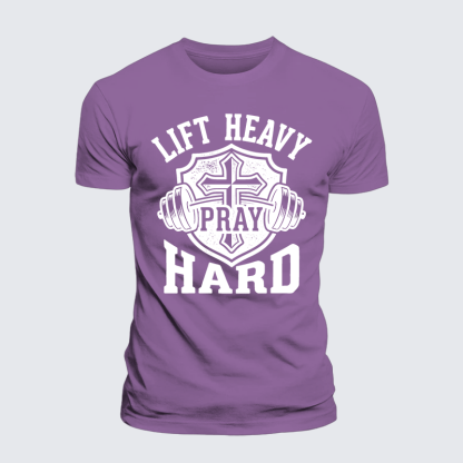 Lift Heavy Pray Hard Jesus God Christian Premium Mercerized Cotton Tee