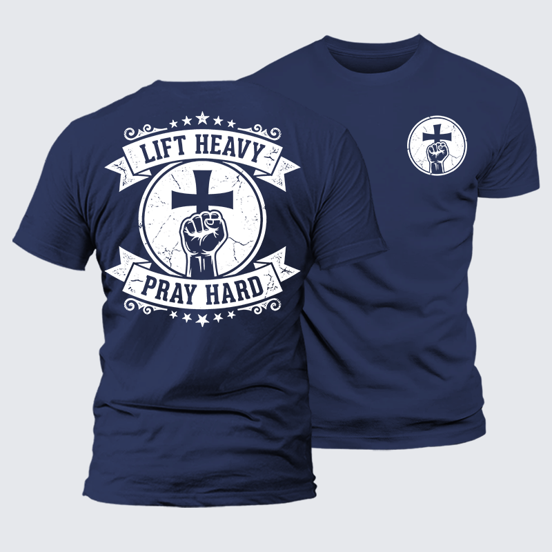 Lift Heavy Pray Hard Jesus God Christian Premium Mercerized Cotton Tee