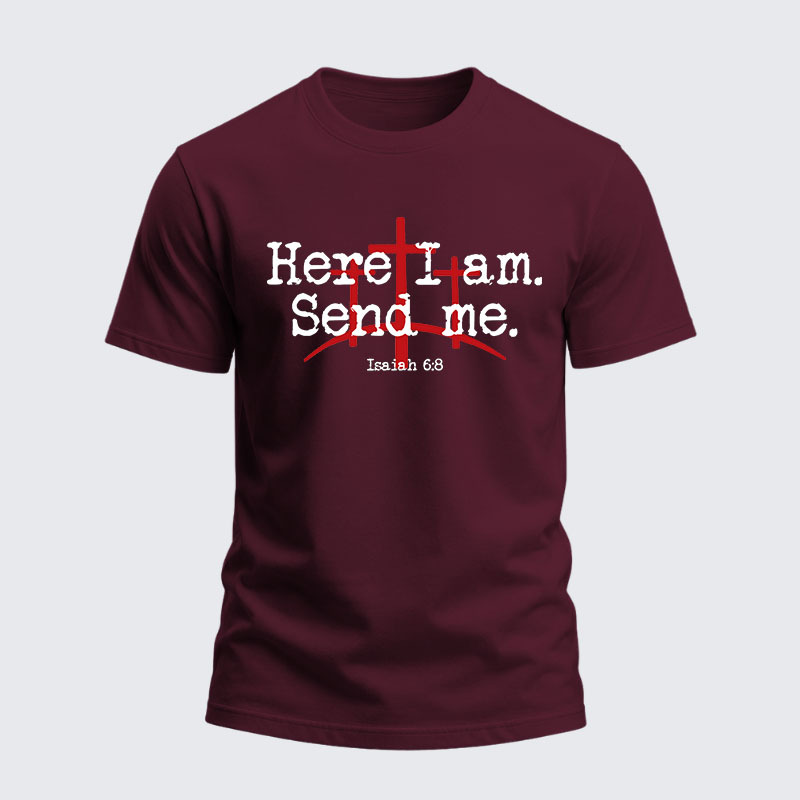 Heavyweight Cotton Tee -Here I Am Send Me - Bible Verse Isaiah 6:8