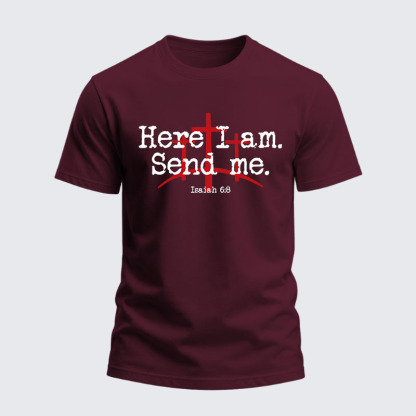 Heavyweight Cotton Tee -Here I Am Send Me - Bible Verse Isaiah 6:8