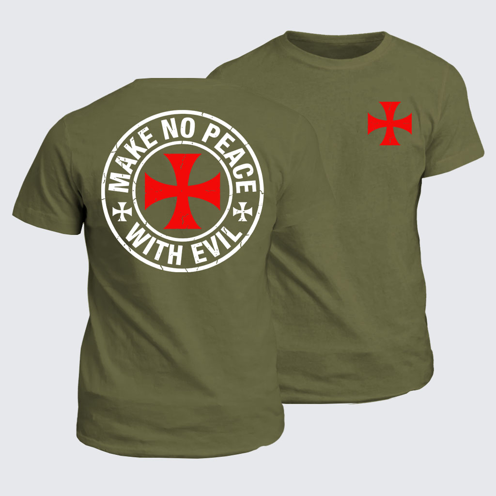 Classic Cotton Tee -  Make No Peace with Evil Knight Templar Cross