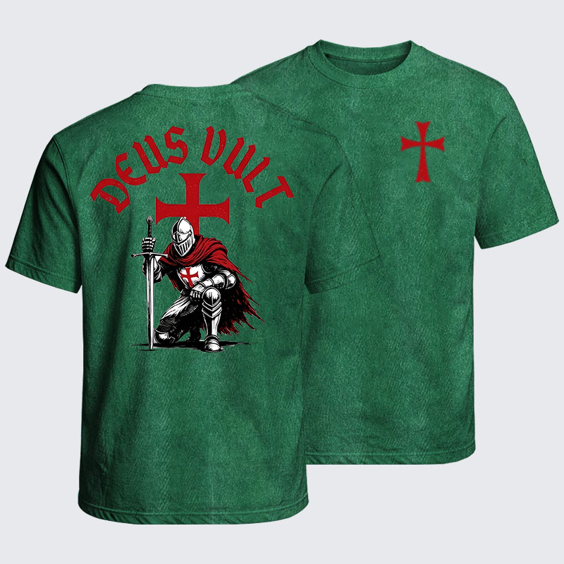 Washed T-Shirt - Templar Knight Crusader Deus Vult