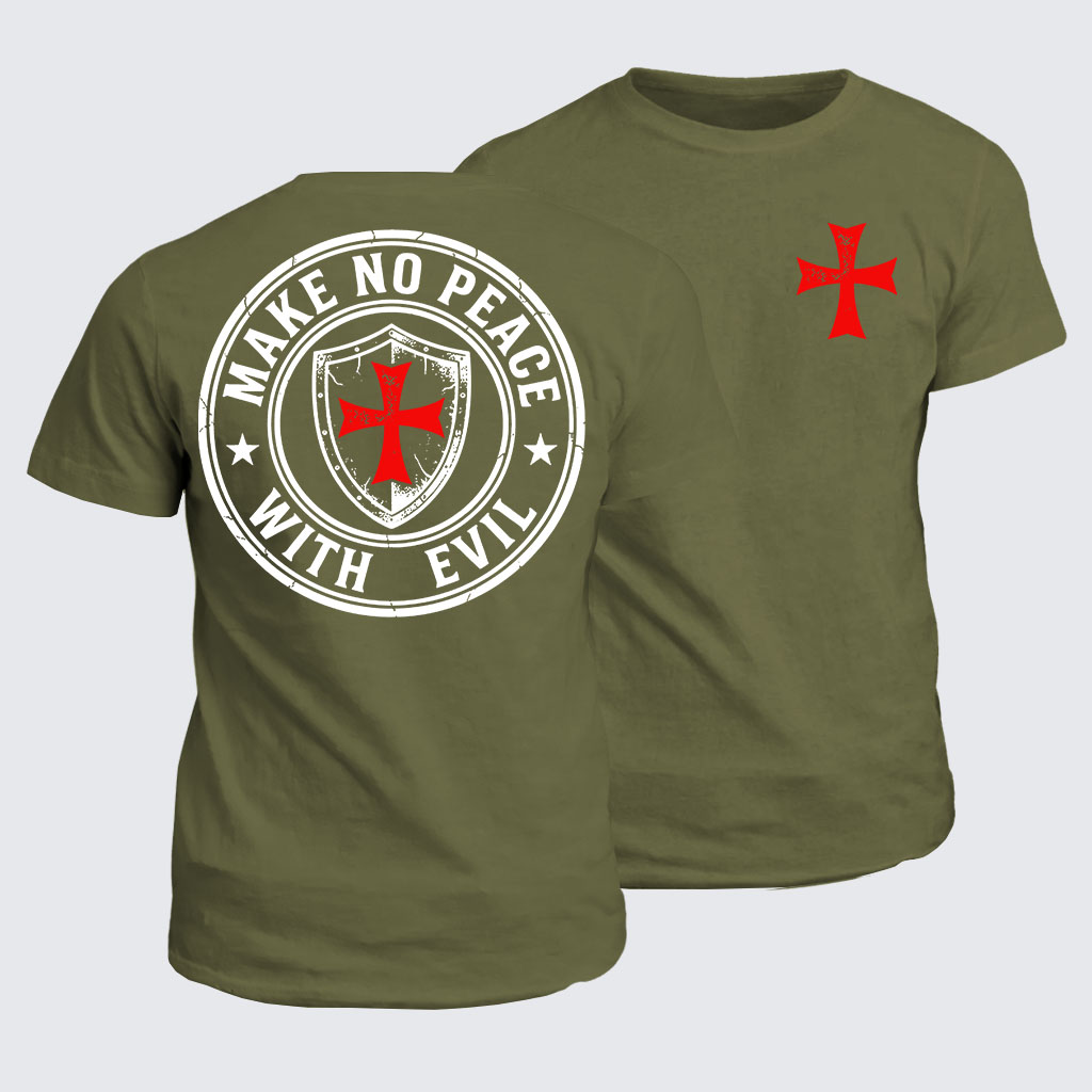 Classic Cotton Tee - Make No Peace with Evil Knight Templar Jerusalem Cross