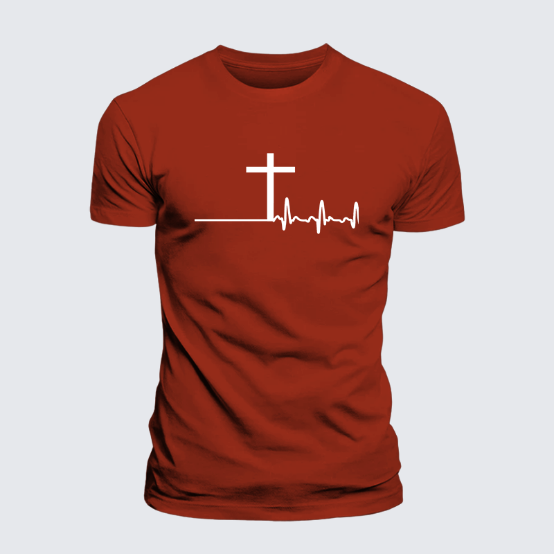 ECG Cross Jesus God Christian Premium Mercerized Cotton Tee