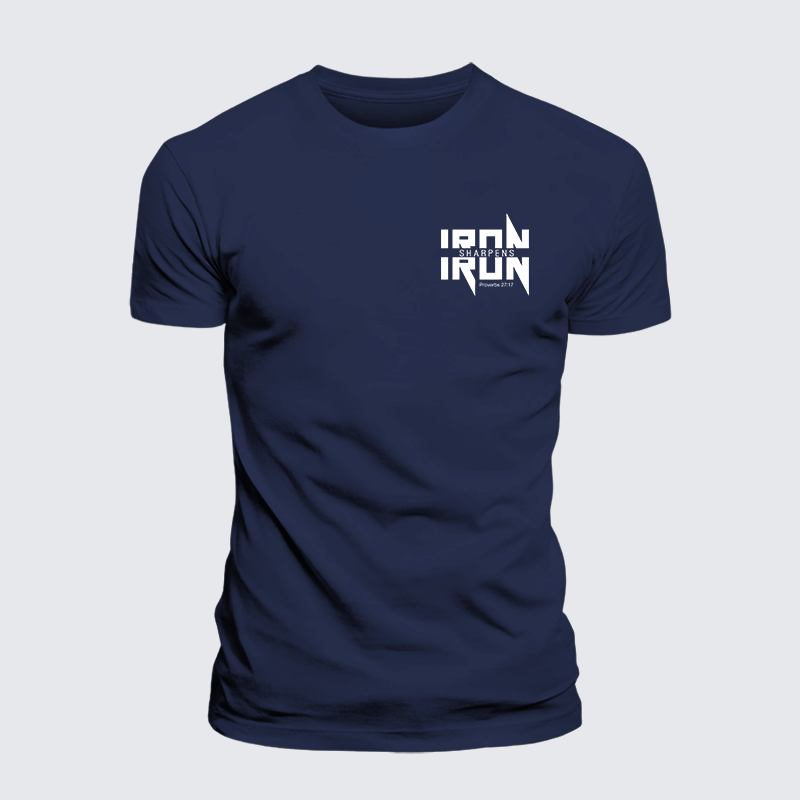 IRON SHARPENS IRON Proverbs 27:17 Jesus God Christian Premium Mercerized Cotton Tee