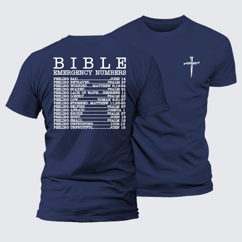 Bible Emergency Numbers Jesus God Christian Premium Mercerized Cotton Tee
