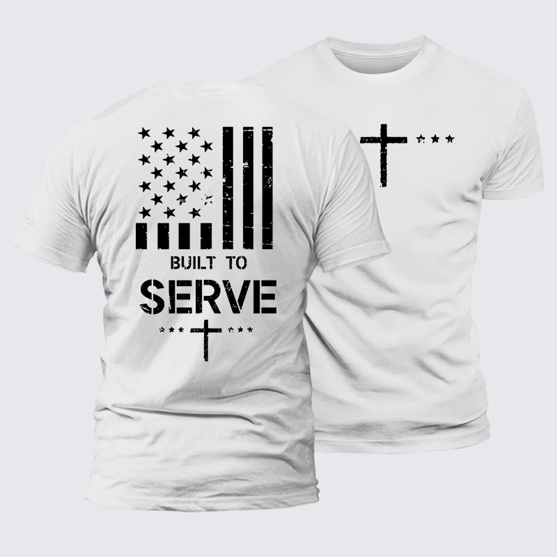 Built To Serve Flag Cross Jesus God Christian Premium Mercerized Cotton Tee