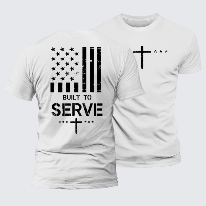 Built To Serve Flag Cross Jesus God Christian Premium Mercerized Cotton Tee