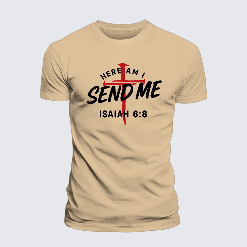 Here Am I Send Me Jesus God Christian Premium Mercerized Cotton Tee