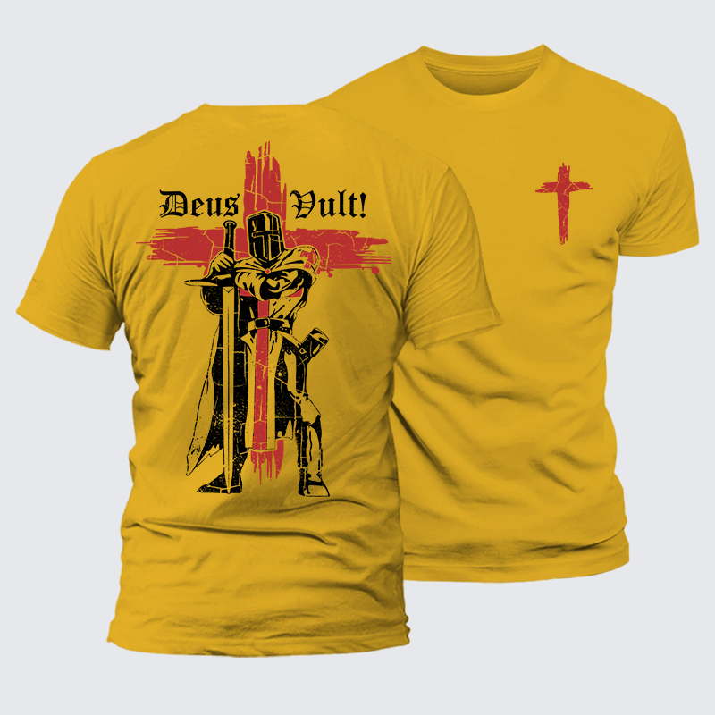 Deus Vult Crusader Jesus God Christian Premium Mercerized Cotton Tee