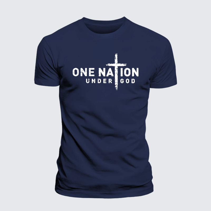 One Nation Under God Cross Jesus God Christian Premium Mercerized Cotton Tee