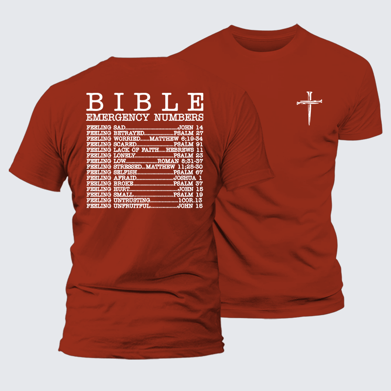 Bible Emergency Numbers Jesus God Christian Premium Mercerized Cotton Tee