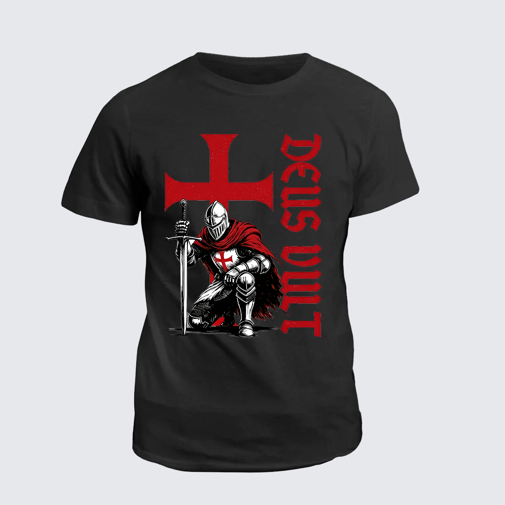 Templar Knight Crusader Deus Vult Jesus God Christian Cotton T-Shirt