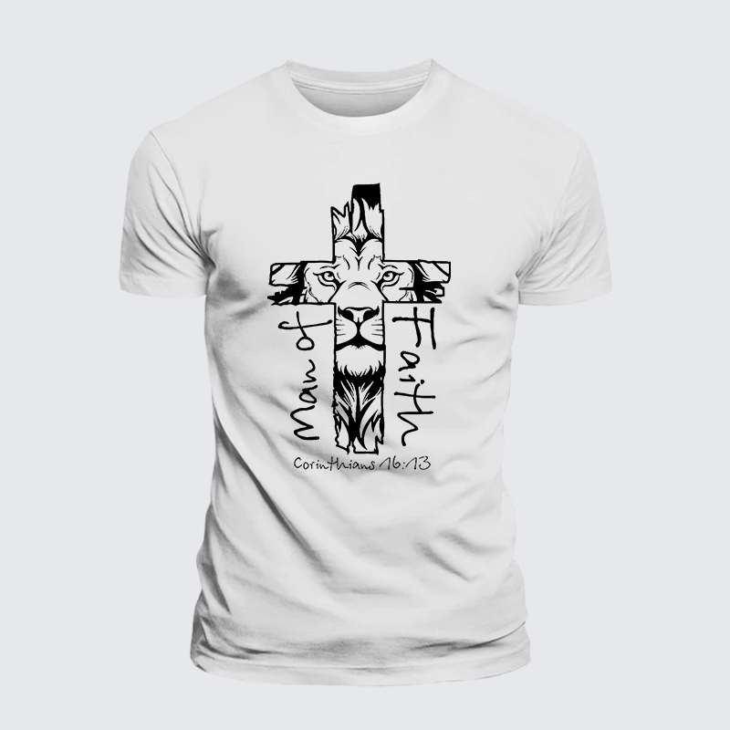 Man Of Faith Jesus God Christian Premium Mercerized Cotton Tee