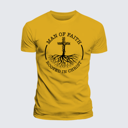 Man of Faith Rooted in Christ Jesus God Christian Premium Mercerized Cotton Tee