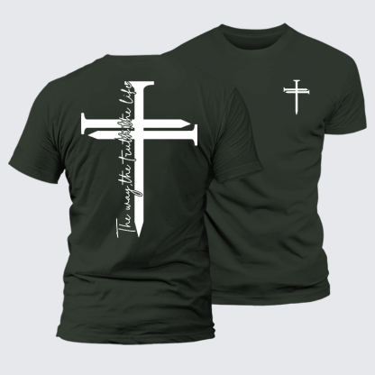 Jesus The Way The Truth The Life Cross Jesus God Christian Premium Mercerized Cotton Tee