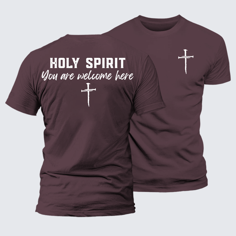 Holy Spirit You Are Welcome Here Jesus God Christian Premium Mercerized Cotton Tee