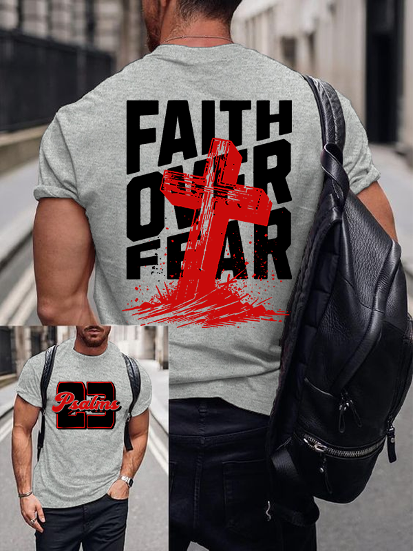 Faith Over Fear Cross Jesus God Christian Cotton T-Shirt