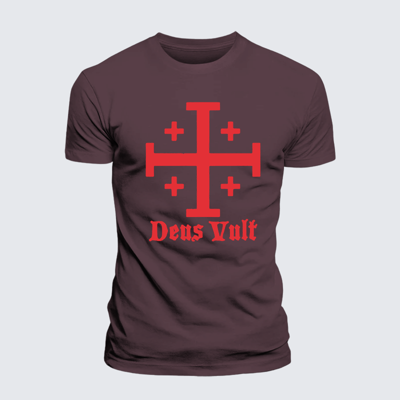 Jerusalem Cross Deus Vult Jesus God Christian Premium Mercerized Cotton Tee